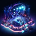 Music concert venues with stages bands and enthusiastic audiences AI Isometric gaming view
