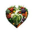 Heart shape made of fresh vegetables isolated on white background. Healthy food concept. Ai generative Royalty Free Stock Photo