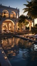 Immerse yourself in a visual journey through a modern Moroccan high-end backyard in Palm Beach at sunset