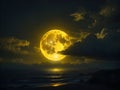 Golden Lunar Radiance: Captivating Yellow Moonlit Sky