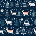 Cozy Christmas and cute Christmas with snowflakes, reindeer, and holiday background with seamless pattern