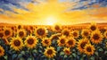Golden Horizon: Radiant Painting Showcasing a Vast Field of Sunflowers Royalty Free Stock Photo