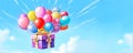 Skybound Surprises: Gift Box and Floating Balloons - Generative AI Royalty Free Stock Photo