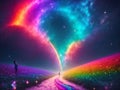 Whimsical Wonderland: Capturing the Vibrant Magic of Rainbow Trees in the Galaxy Environment