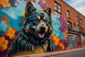 a dog is painted on a wall A Vibrant Street Art Mural Captures the Playful Spirit of a Beloved