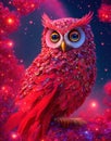 Whimsical Encounters: Fantastical Owl in a Galaxy Wonderland