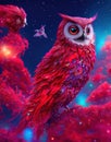 Whimsical Encounters: Fantastical Owl in a Galaxy Wonderland