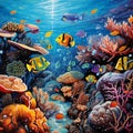 Oceanic Kaleidoscope: A vibrant aquatic collage, showcasing the rich marine life beneath the surface Royalty Free Stock Photo