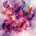 Alcohol Ink Painting with Fancy Yellow, Purple and Gold Water Ink Flow