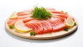 Exquisite Delicacy: Closeup of Hamachi Sashimi Isolated on White Background