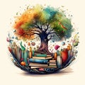 Literary Origins: An Inkwell Sprouting a Tree of Books