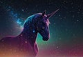 Starry Silhouette: Mystical Portrait of a Unicorn Against the Night Sky Royalty Free Stock Photo