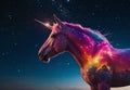 Starry Silhouette: Portrait of a Unicorn Against the Night Sky Royalty Free Stock Photo