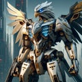 Robotic Avian Guardian: Futuristic Eagle Mech in Sci-Fi Landscape