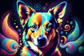 Psychedelic dog in DMT art style. surreal artistry