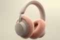 Ai Generative Headphones with fluffy fur in pastel colors.. 3d illustration. Music concept