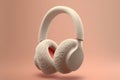 Ai Generative Headphones with fluffy fur in pastel colors.. 3d illustration. Music concept