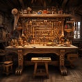 Beautifully crafted wooden workbench adorned with carpentry tools Royalty Free Stock Photo