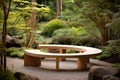 A Serene Tree Bench in a Tranquil Japanese Garden