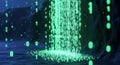 Vibrant green glowing binary code representing digital data flowing and accumulating in a tech concept. Royalty Free Stock Photo