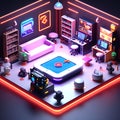 Immersive 3D Game Room in Isometric Style Crafted with Generative AI Technology