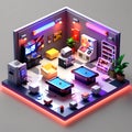 Immersive 3D Game Room in Isometric Style Crafted with Generative AI Technology