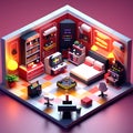 Immersive 3D Game Room in Isometric Style Crafted with Generative AI Technology