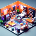 Immersive 3D Game Room in Isometric Style Crafted with Generative AI Technology