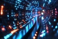 Immersive 3D Render A Virtual Data Tunnel of Streaming Binary Digits, Visualizing the Flow of Digital Information, Highlighting Royalty Free Stock Photo