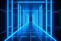 An immersive digitally created corridor bathed in vibrant neon blue light, leading to the unknown Royalty Free Stock Photo