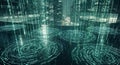 Futuristic Digital Cityscape with Binary Code Rain and Swirling Data Vortexes Royalty Free Stock Photo