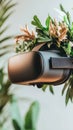Immersive headset blended with vibrant natural elements for metaverse concept. Royalty Free Stock Photo