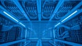 Futuristic Blue Data Center Interior with Server Racks Royalty Free Stock Photo
