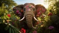 Immersive Junglepunk: A Majestic Elephant Roaming Through Your Garden