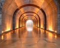 Immersive Museum Tunnel Experience Dynamic Picture Projections, Architectural Wonder, Concrete Vaults, Illuminated Path, Artistic
