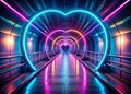 Immersive Neon Heart Tunnel A Futuristic Architectural Stage Backdrop for Events and Presentations Royalty Free Stock Photo