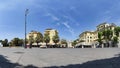 : Immersive panoramic street view of Anco Marzio square,with a beautiful liberty style palaces and commercial business