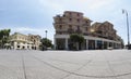 Immersive panoramic street view of Anco Marzio square,with a beautiful liberty style palaces and commercial business
