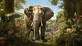 Immersive Photorealistic Rendering Of An Exotic Elephant In Lush Greenery
