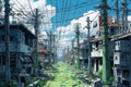 Immersive Power lines village anime visual novel game. Generate Ai Royalty Free Stock Photo