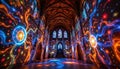 Immersive projection mapping installation on cathedral walls Royalty Free Stock Photo