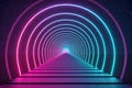 Retro-futuristic portal tunnel with vibrant glowing concentric archways and stars. Royalty Free Stock Photo
