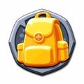 An chunky image of a yellow backpack with a metallic finish. The background is a metallic silver