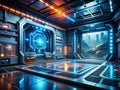 Immersive SciFi Game Menu Futuristic Architecture Dynamic HUD and Vibrant Neon Lighting for an Engaging Player Royalty Free Stock Photo