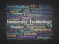 Immersive Technology Word Cloud. Highlights key terms on virtual, augmented, and mixed reality, haptics, simulation, and Royalty Free Stock Photo