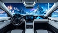 Immersive View From A Modern Automobile Dashboard Showcasing A Futuristic Night Drive Through A Hyperrealistic Virtual Mountain Royalty Free Stock Photo
