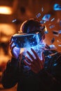 Immersive Virtual Reality Experience with Dynamic Light Effects and Floating Digital Elements Royalty Free Stock Photo