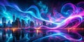 Immersive Visualization of Cloud Computing A Purple Nebula Data Stream Showcasing Advanced Network Connectivity and