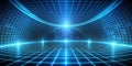 Immersive VR Cyberspace A WideAngle Perspective of a Futuristic Blue Glowing Grid Stage Ideal for Virtual Reality Royalty Free Stock Photo