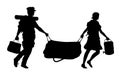 Immigrant couple silhouette with baggages and bags